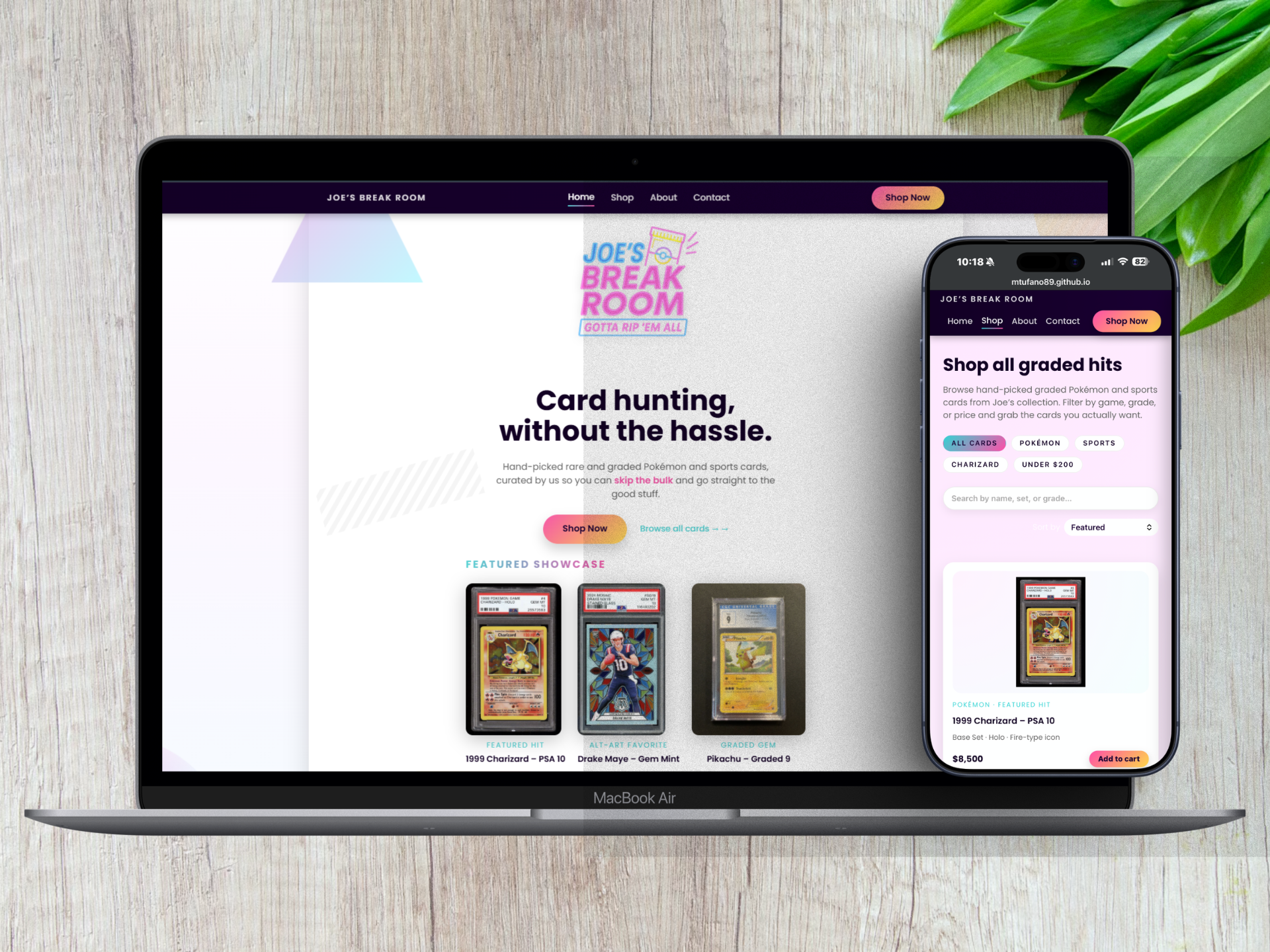 Joe's Break Room mockup