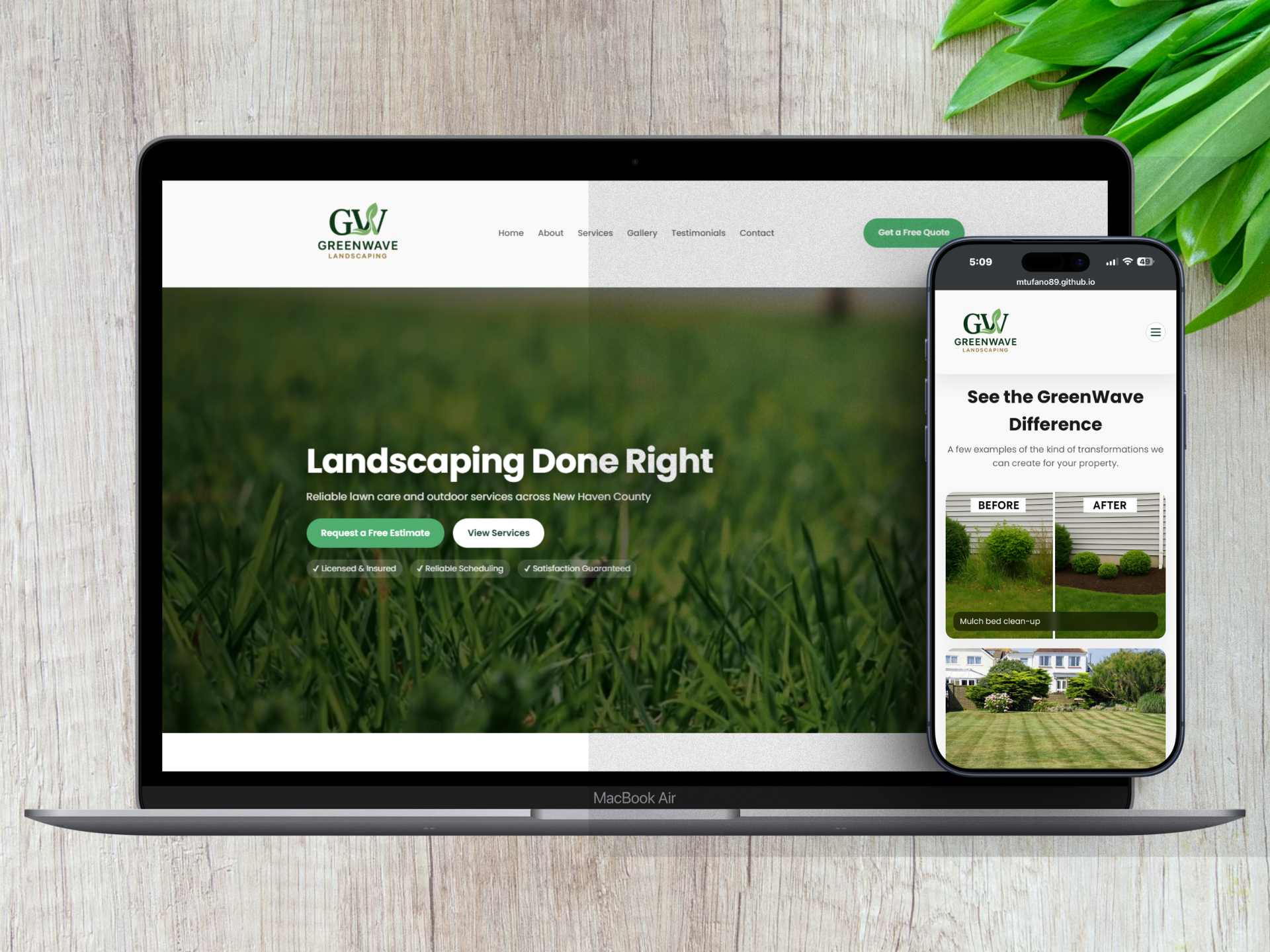GreenWave Landscaping mockup